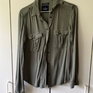 American Eagle Outfitters Boyfriend Fit Army Long Sleeve Top